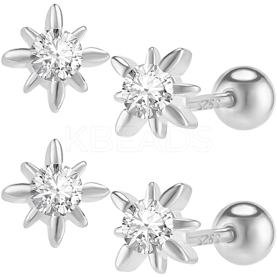 2 Pairs 925 Sterling Silver Micro Pave Clear Cubic Zirconia Flower Cartilage Earrings EJEW-BBC0001-57P-1