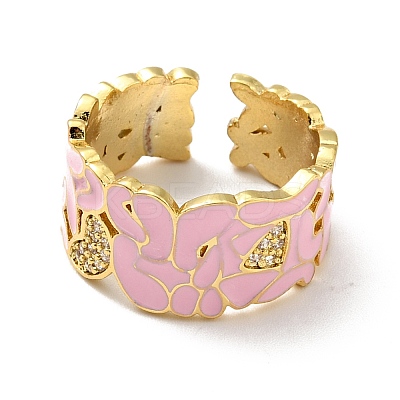 Enamel Butterfly and Heart Open Cuff Ring with Clear Cubic Zirconia RJEW-G254-02G-1