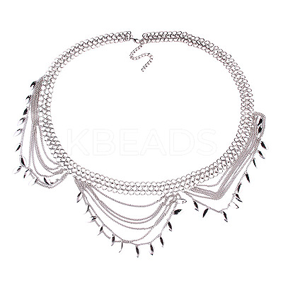 Alloy Curb Chain Leaf Charm Tassel Multi-Layered Waist Belly Chains FS-WGB4872-02-1