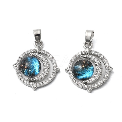 Brass Micro Pave Cubic Zirconia with Glass Pendants KK-Z103-03P-1