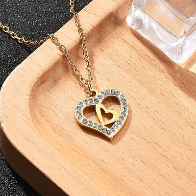 304 Stainless Steel Crystal Rhinestone Heart Pendant Cable Chain Necklaces for Women LS-NJEW-Z056-01C-G-1