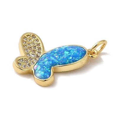 Rack Plating Brass Micro Pave Cubic Zirconia with Synthetic Opal Pendants KK-D088-07G-1
