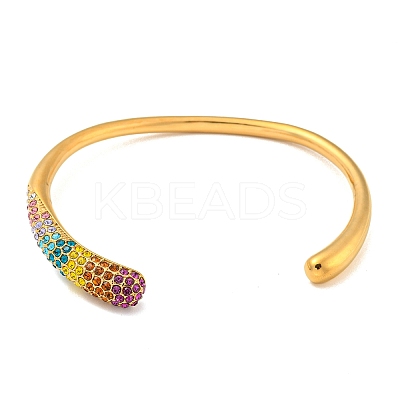 304 Stainless Steel Teardrop Cuff Bangle with Colorful Rhinestone BJEW-B076-05G-01-1