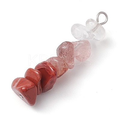 Gradient Color Natural Quartz Crystal & Natural Rhodonite & Natural Red Jasper & Natural Strawberry Quartz Chip Beaded Pendants PALLOY-JF02790-06-1