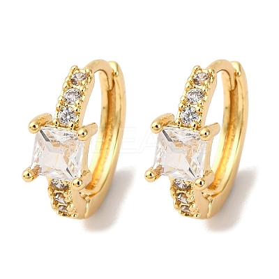Brass Micro Pave Clear Cubic Zirconia Square Hoop Earrings EJEW-S280-06G-1