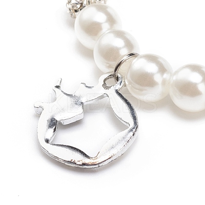 ABS Plastic Imitation Pearl  & Rhinestone Beaded Stretch Bracelet with Alloy Charm for Women BJEW-JB08526-01-1