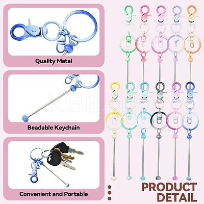 11Pcs 11 Colors Gradient Color Alloy Beadable Bar Keychain for DIY Crafts Jewelry Making KEYC-CJ0001-10-1