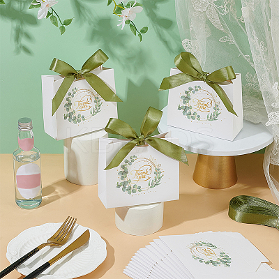 80Pcs Gold Stamping Thank You Paper Gift Bags with Olive Drab Polyester Ribbon CON-WA0001-05-1