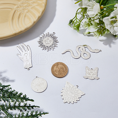 12Pcs 6 Styles 201 Stainless Steel Pendants STAS-DC0013-90-1