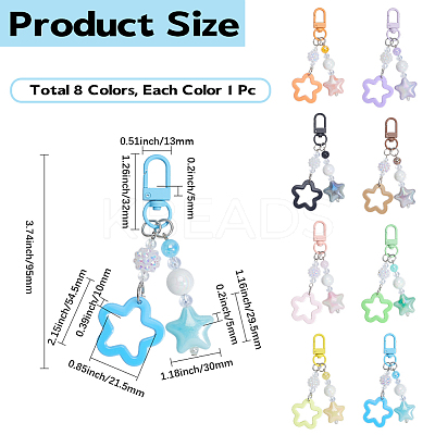 8Pcs 8 Colors Zinc Alloy & Resin Star Pendant Decorations HJEW-BBC0001-26-1