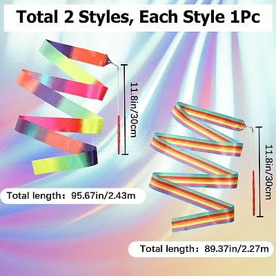 2Pcs 2 Style Polycotton Dance Ribbons with Wand AJEW-CN0001-71-1