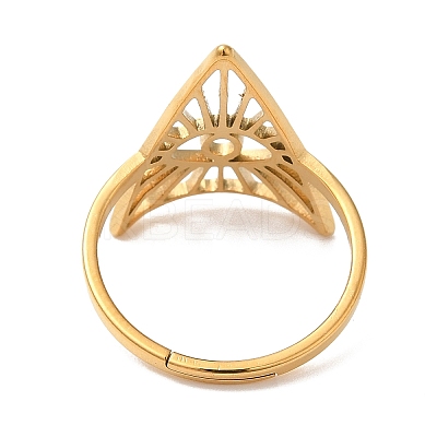Ion Plating(IP) 304 Stainless Steel Triangle with Horse Eye Adjustable Ring for Women X-RJEW-M149-10G-1