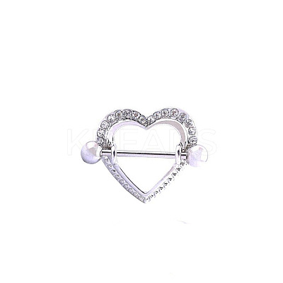 Heart 316 Surgical Stainless Steel Crystal Rhinestone Nipple Bar WGD50A0-02-1
