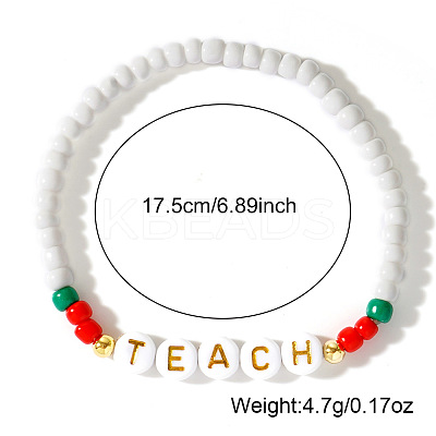 2Pcs 2 Colors Teachers' Day Glass Seed Beaded Stretch Bracelets Set for Women ES5495-1-1
