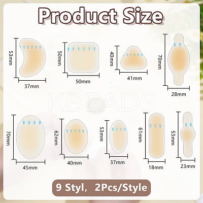 18Pcs 9 Styles Silicone Heelpiece Adhesive Pads AJEW-AR0004-88-1