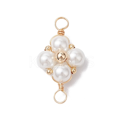 Glass Pearl Copper Wire Wrapped Flower Connector Charms PALLOY-JF03048-01-1