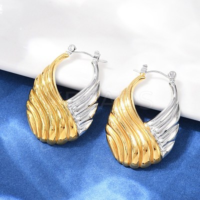 304 Stainless Steel Two Tone Stripe Hoop Earrings EJEW-S265-11GP-1