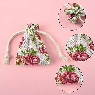 24Pcs 6 Colors Floral Animal Printed Burlap Packing Pouches ABAG-FS0001-13-1