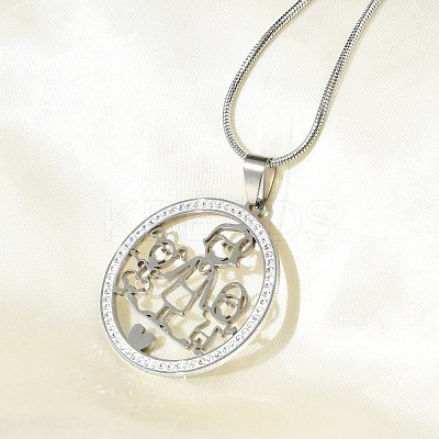 201 Stainless Steel Crystal Rhinestone Ring with Family Pendant Necklaces for Mother's Day Gift NJEW-P327-04P-A-1