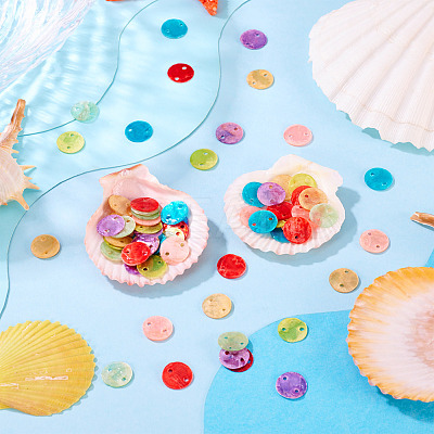 70Pcs 7 Styles Spray Painted Natural Capiz Shell Connector Charms SSHEL-TA0001-21-1