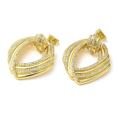 Twist Hollow Oval Clear Cubic Zirconia Dangle Stud Earrings EJEW-G373-06G-1