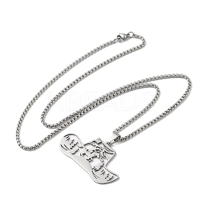 201 Stainless Steel Hollow Cowboy Hat Pendant Necklaces NJEW-H065-27P-1