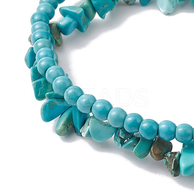 Chip & Round Synthetic Turquoise Beaded Stretch Bracelets for Women BJEW-JB10189-06-1