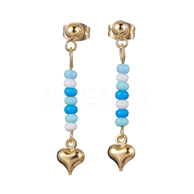 5 Pairs 5 Colors Golden 304 Stainless Steel Heart Dangle Stud Earrings EJEW-JE05538-S-1