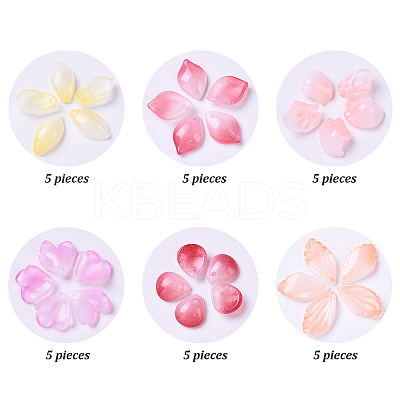 30Pcs 6 Styles Baking Paint Transparent Glass Petal Beads DGLA-YW0001-33-1