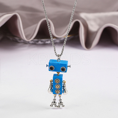 Alloy & Wood Robot Pendant Necklaces FS-WGB43E5-03-1