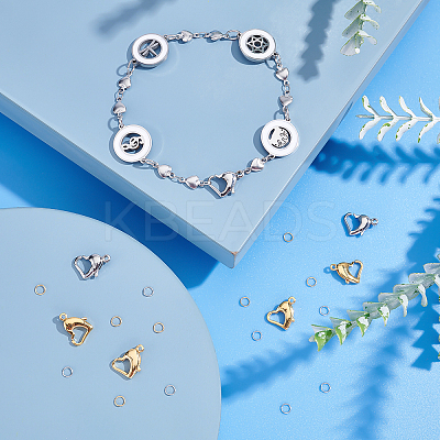 112Pcs 4 Style 304 Stainless Steel Heart Lobster Claw Clasps and Open Jump Rings STAS-DC0001-14-1