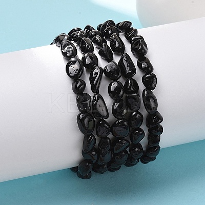 Natural Black Tourmaline Bead Stretch Bracelets X-BJEW-K213-36-1