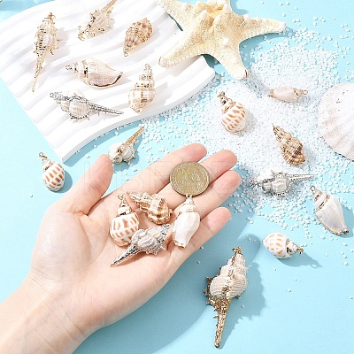 5Pcs Electroplate Natural Spiral Shell Pendants BSHE-YW0001-09-1