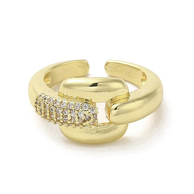 Rack Plating Brass with Clear Cubic Zirconia Cuff Rings LS-RJEW-G308-01C-G-1
