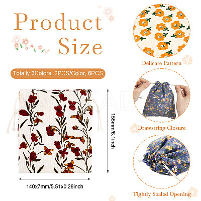 6Pcs 3 Colors Flower Printed Polyester Storage Bags ABAG-TA0001-24-1