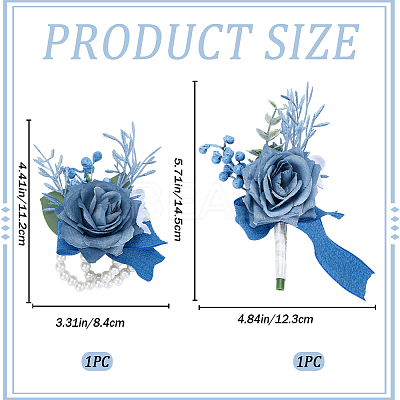 2Pcs 2 Style Silk Cloth & Plastic Imitation Flower Corsage Boutonniere & Wrist Corsage JEWB-CP0001-27A-1