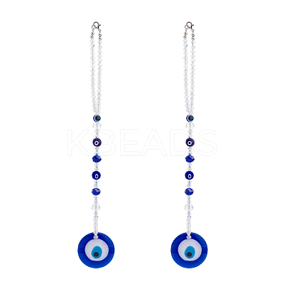 Flat Round with Evil Eye Resin Hanging Decoration HJEW-FH00038-1