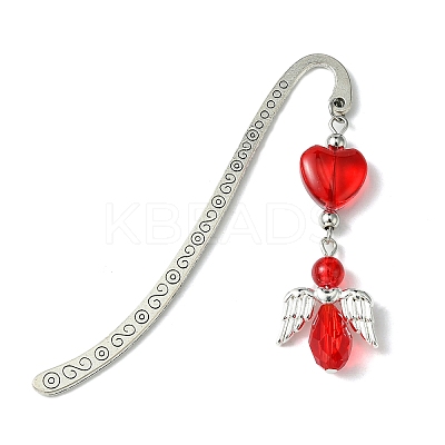 Glass Bead Heart Angel Bookmarks AJEW-JK00276-03-1