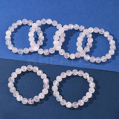Natural Rose Quarts Round Beads Stretch Bracelets for Women BJEW-Q056-01B-1