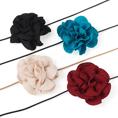4Pcs 4 Colors Cloth Flower Collar Choker Necklace for Women Bride Wedding Party AJEW-TA0001-26-1