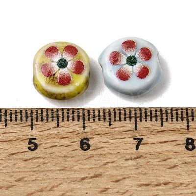 Flat Round Handmade Floral Porcelain Beads PR-CBA03B0-02-1