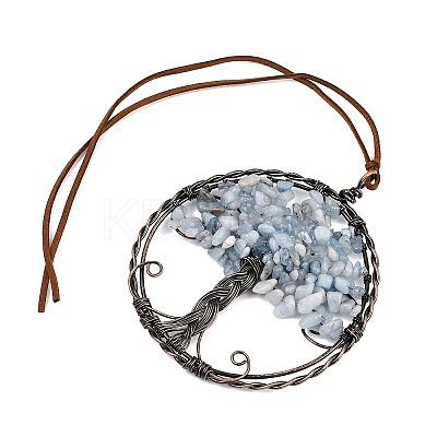 Brass & Natural Aquamarine Chips Pendant Decorations HJEW-Z007-05R-06-1
