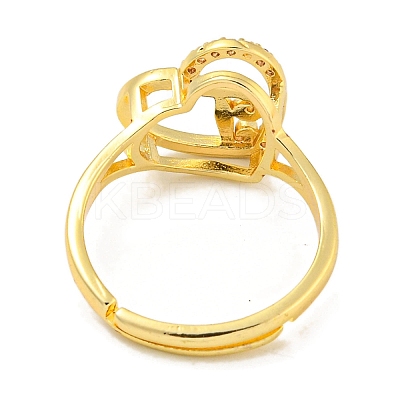 Heart with Letter Rack Plating Brass Micro Pave Cubic Zirconia Adjustable Rings for Women RJEW-I105-06G-J-1