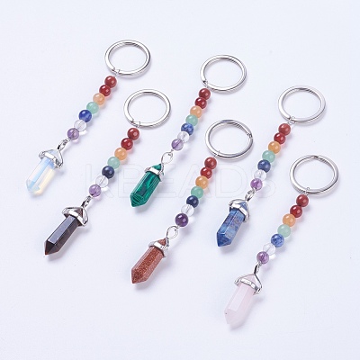 Natural/Synthetic Gemstone Chakra Pointed Keychain KEYC-P040-D-1