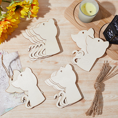 Animal Theme Unfinished Blank Wooden Pendants Set for Painting Arts WOOD-WH0124-26H-1