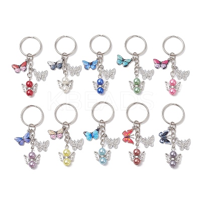 10Pcs 10 Colors Acrylic Pearl Angel Pendant Keychain KEYC-JKC01108-1