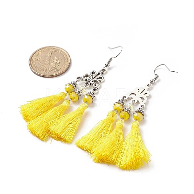 Polyester Tassel with Glass Beaded Chandelier Earrings EJEW-TA00183-02-1