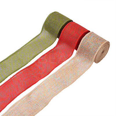 3 Rolls 3 Colors Polyester Imitation Linen Wrapping Ribbon OCOR-YS0001-02A-1