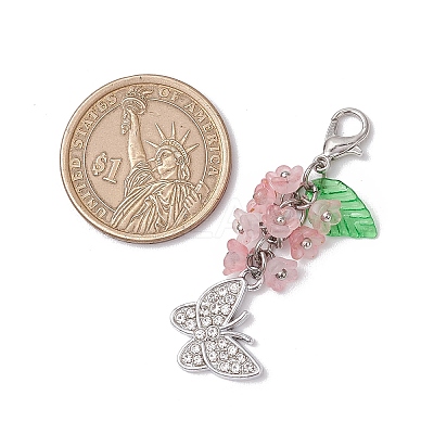 Butterfly Alloy Rhinestone & Flower Acrylic Pendant Decorations HJEW-JM03145-1
