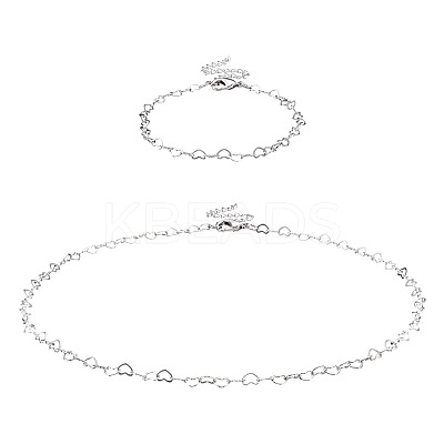 1 Set Brass Heart Link Chain Bracelet & Necklace SJEW-TA0001-05-1